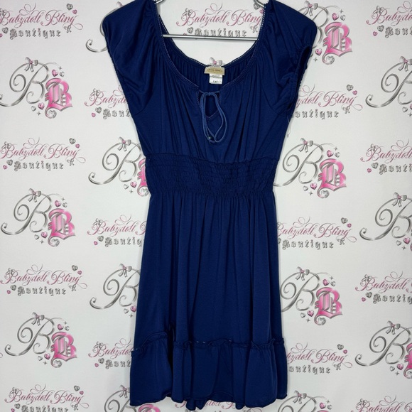 Pretty good dress milkmaid ruffle frilly bottom puff sleeves navy blue cute y2k - Picture 6 of 12